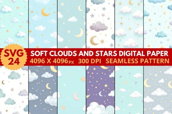 Download Soft Clouds and Stars Digital Paper - Premium Bundle