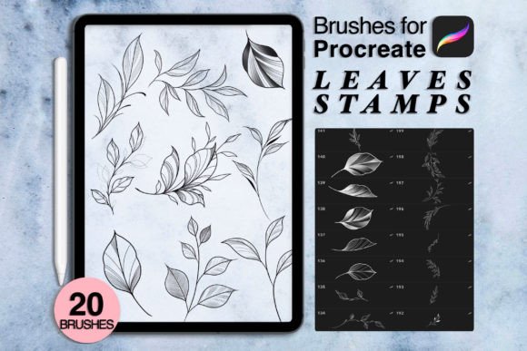 Download 20 Leaves Procreate Stamps - Leaves Collection